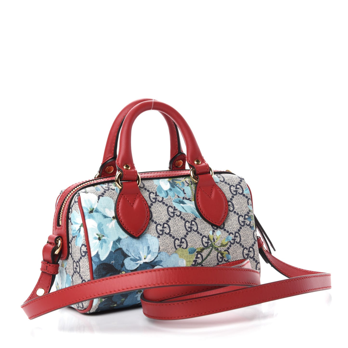 GG Supreme Monogram Blooms Mini Boston Navy Blue Hibiscus