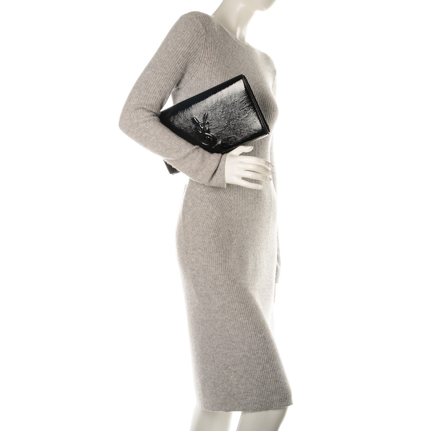 Saint Laurent Textured Patent Monogram Large Belle De Jour Clutch Black 2 of 14