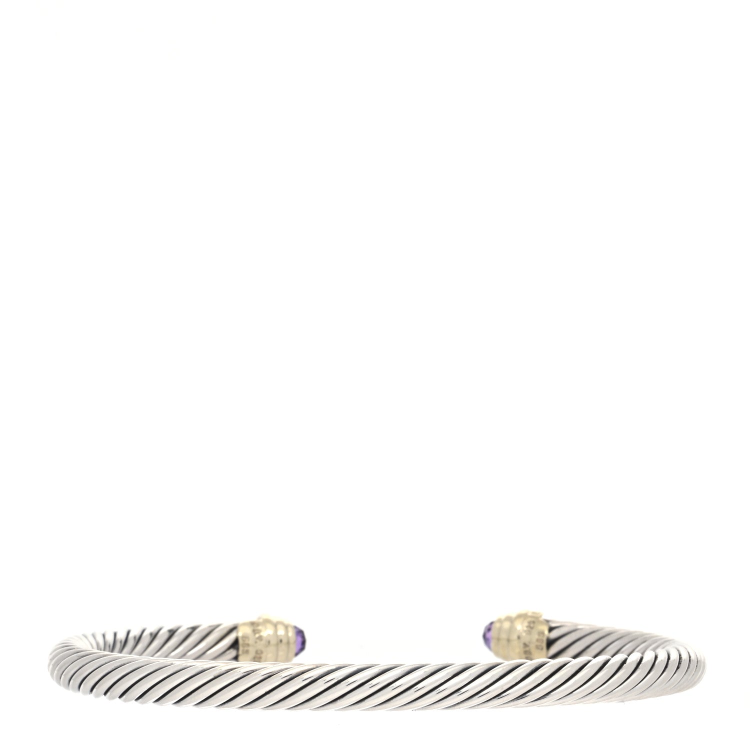 David Yurman Sterling Silver 14K Yellow Gold Amethyst 5mm Cable Classics Petite Color Bracelet 2 of 4
