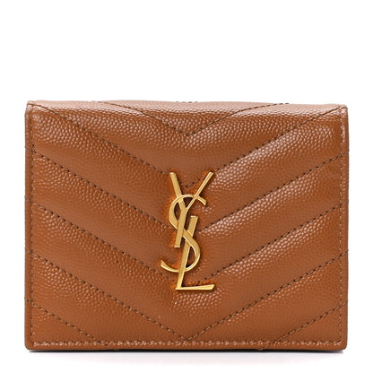 Saint Laurent Grain De Poudre Matelasse Chevron Monogram Flap Card Case Dark Natural 1 of 12