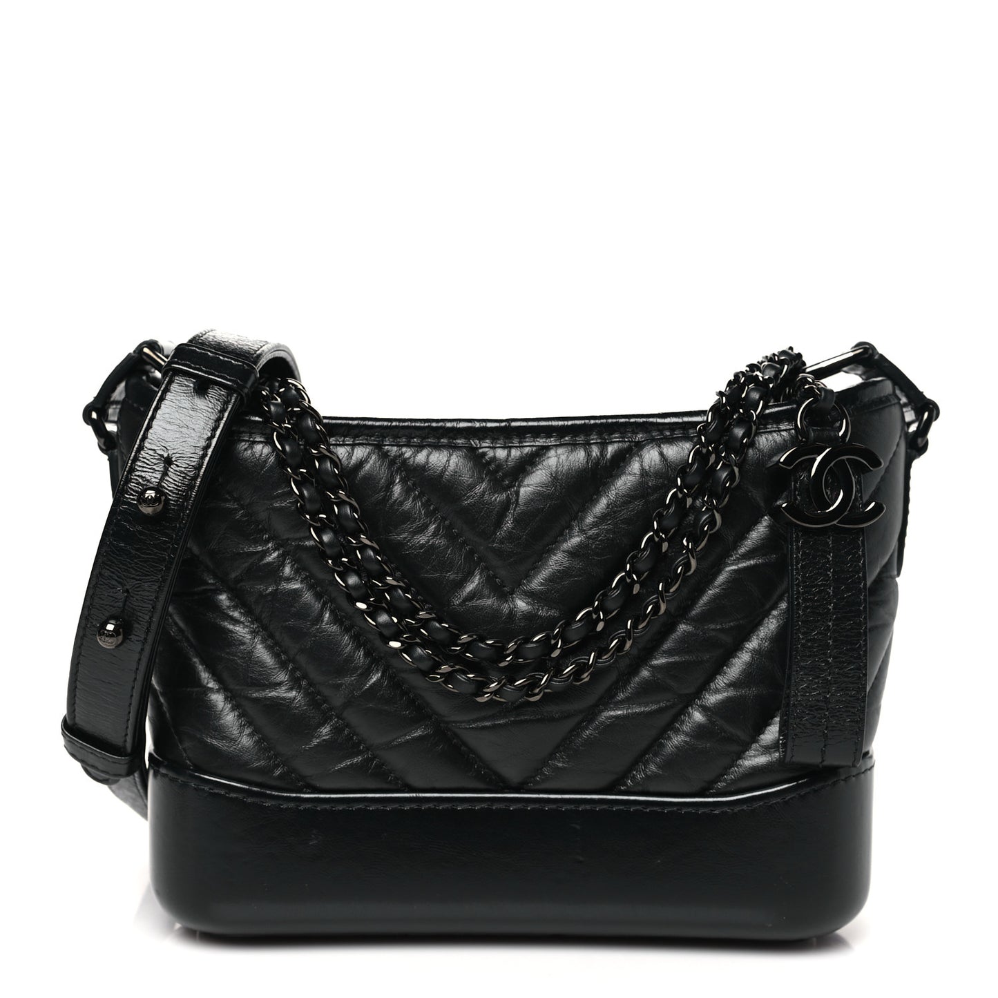 Aged Calfskin Chevron Quilted Small Gabrielle Hobo So Black