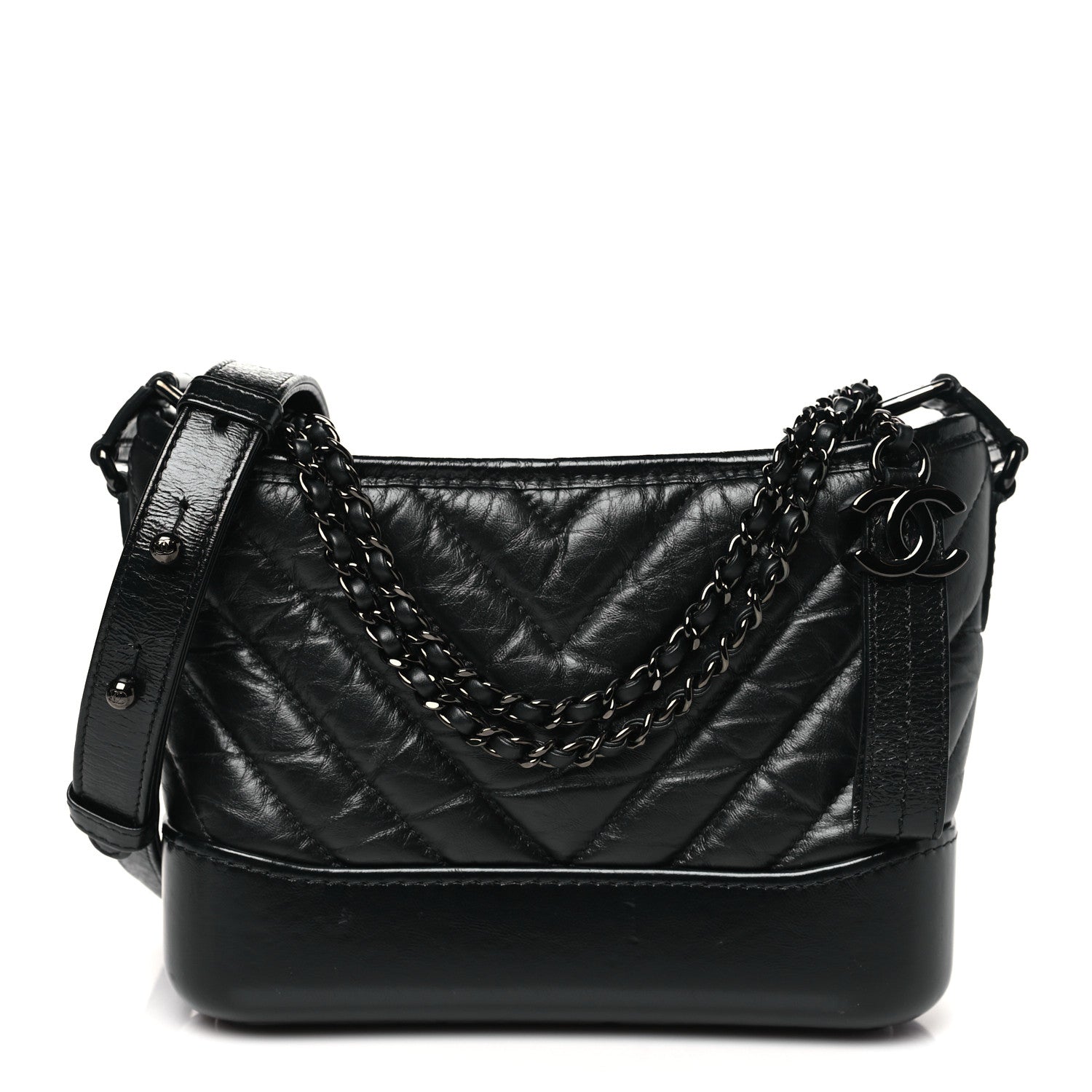 Chanel Aged Calfskin Chevron Quilted Small Gabrielle Hobo Black So Black 1 of 10