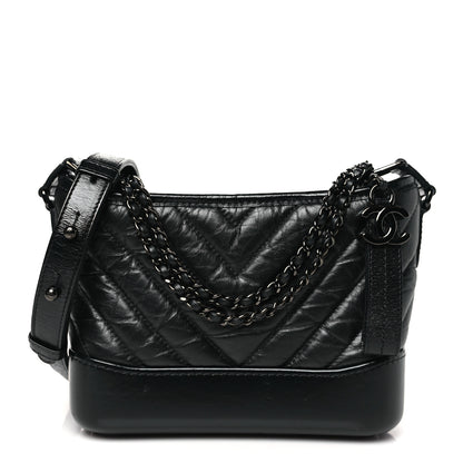 Chanel Aged Calfskin Chevron Quilted Small Gabrielle Hobo Black So Black 1 of 10