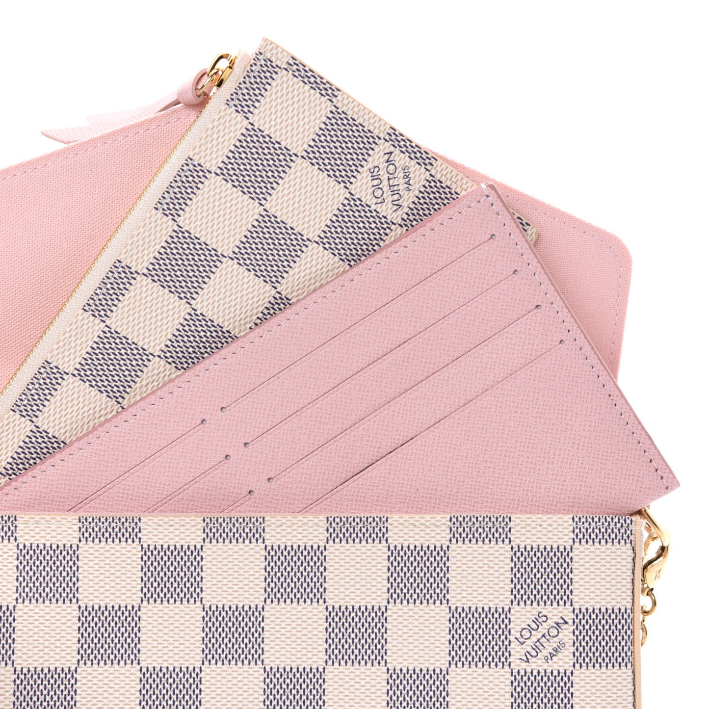 Damier Azur Pochette Felicie Chain Wallet Rose Ballerine