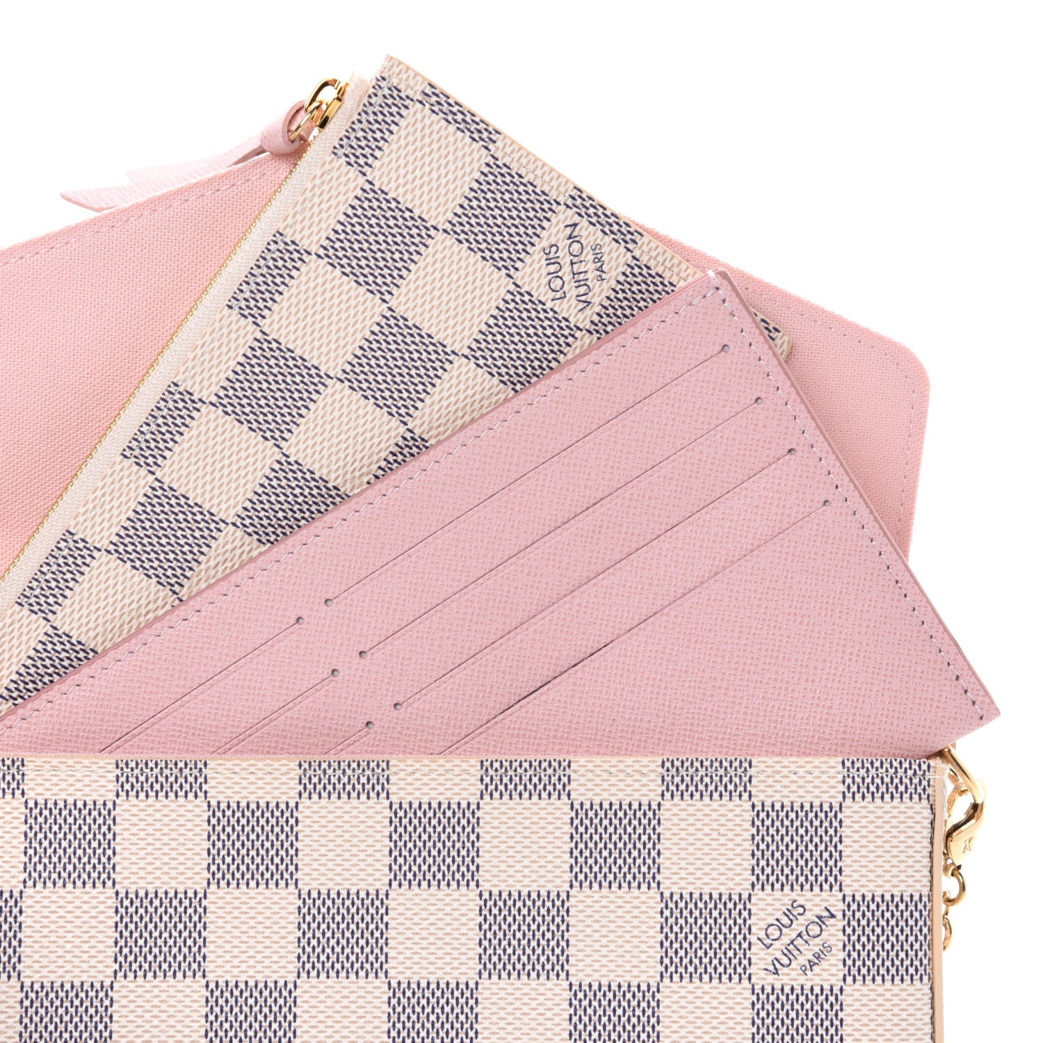 Louis Vuitton Damier Azur Pochette Felicie Chain Wallet Rose Ballerine 8 of 13