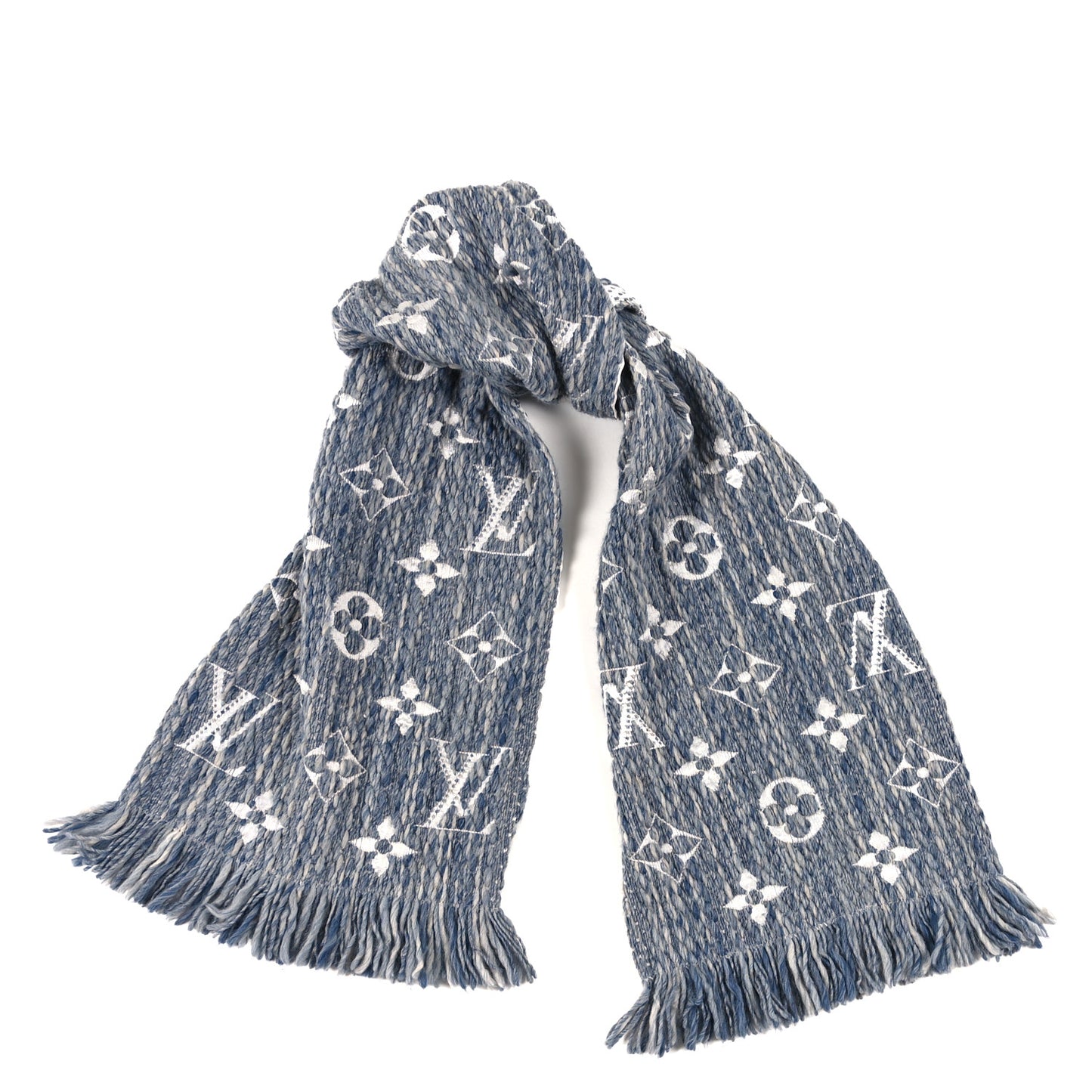 Wool Silk Logomania Scarf Denim Bleu
