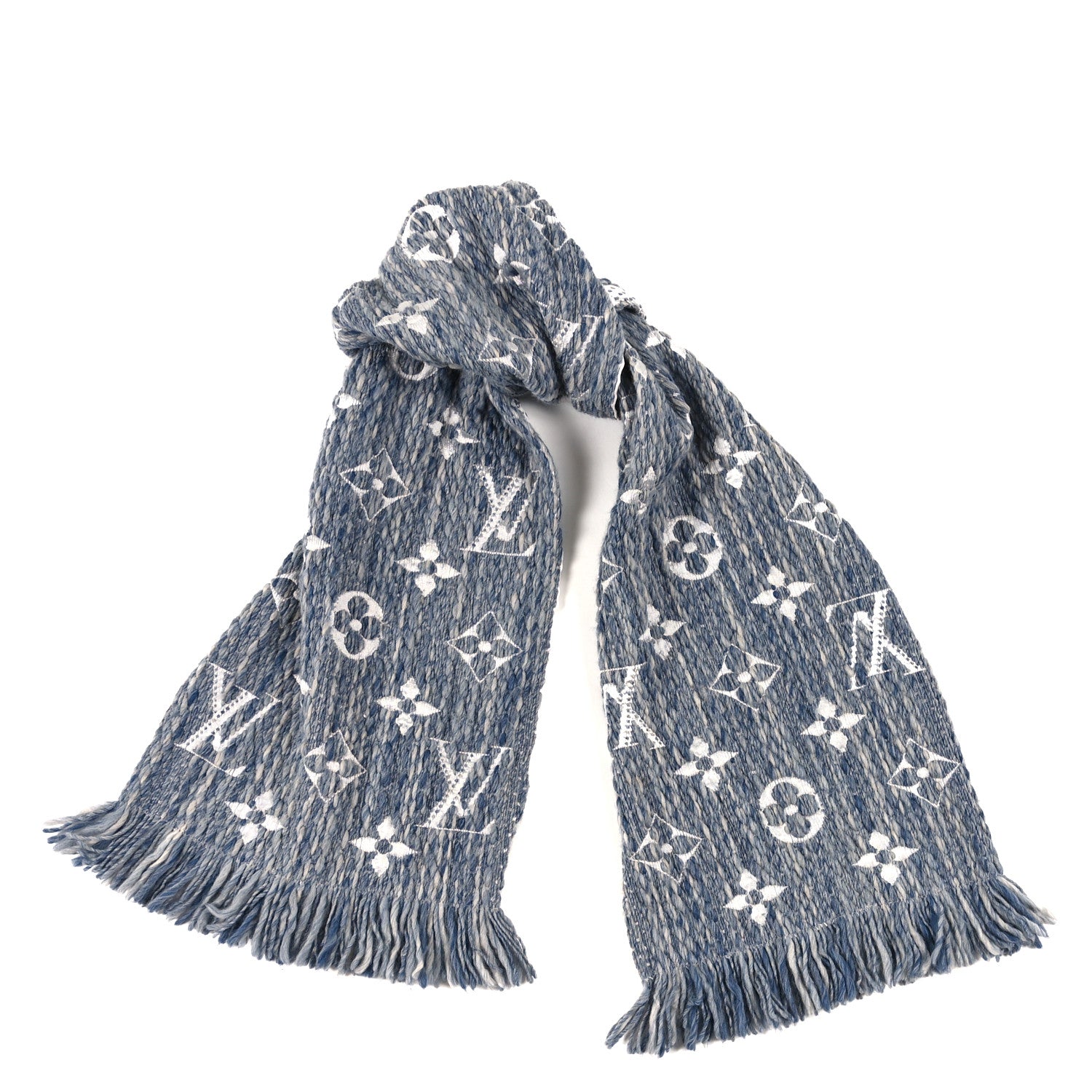Louis Vuitton Wool Silk Logomania Scarf Denim Bleu 1 of 3