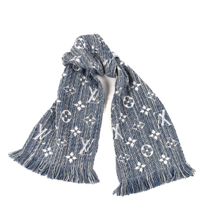 Louis Vuitton Wool Silk Logomania Scarf Denim Bleu 1 of 3