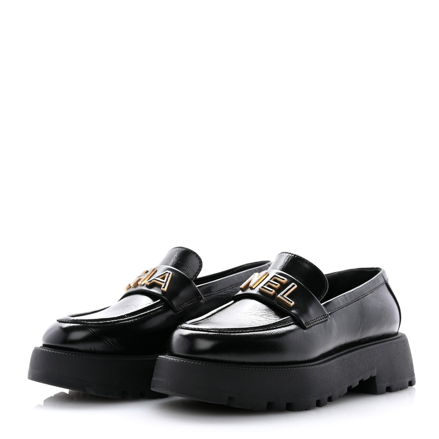 Shiny Calfskin Logo Loafers 36.5 Black