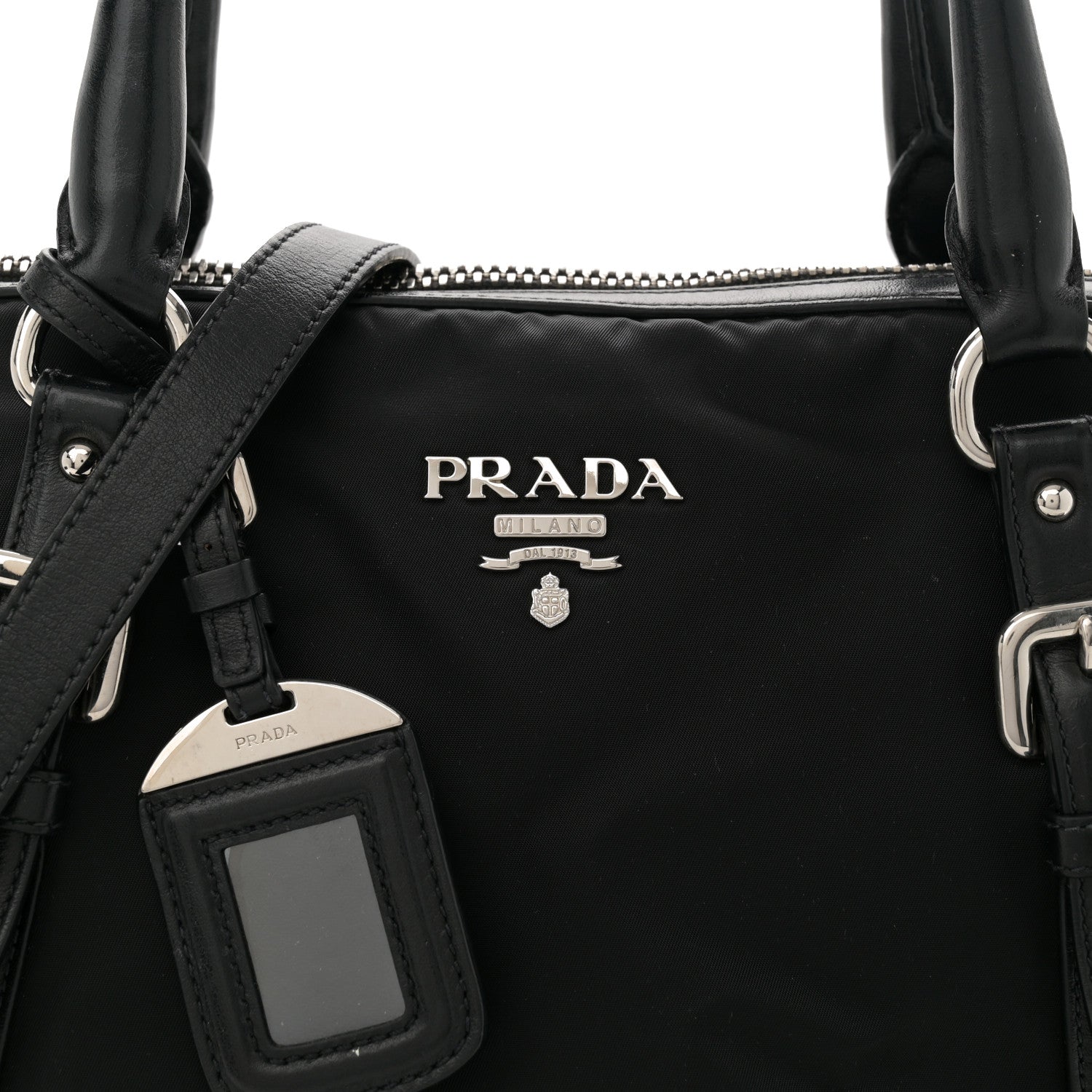 Prada Tessuto Nylon Calfskin Dome Satchel Black 7 of 11