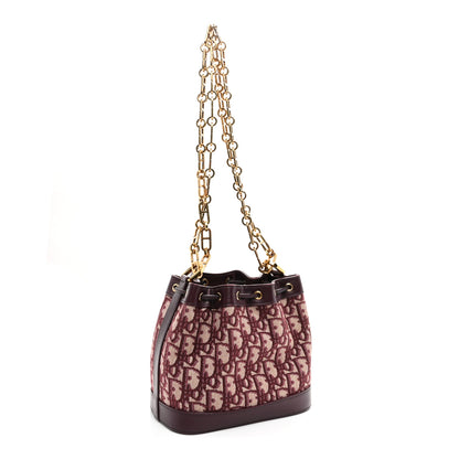 Christian Dior Oblique Drawstring Chain Bucket Bag Burgundy 3 of 11