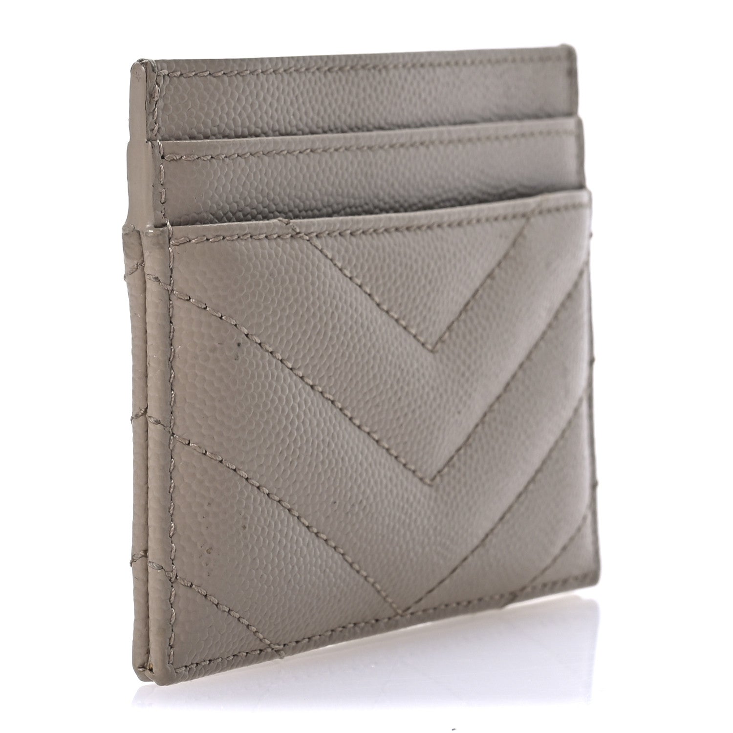 Saint Laurent Grain De Poudre Matelasse Chevron Monogram Credit Card Case Dark Beige 3 of 7