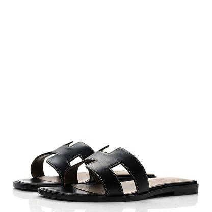 Hermes Box Calfskin Oran Sandals 35.5 Black 3 of 9