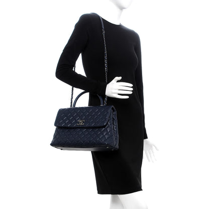 Chanel Caviar Quilted Medium Coco Handle Flap Navy Blue 2 of 11