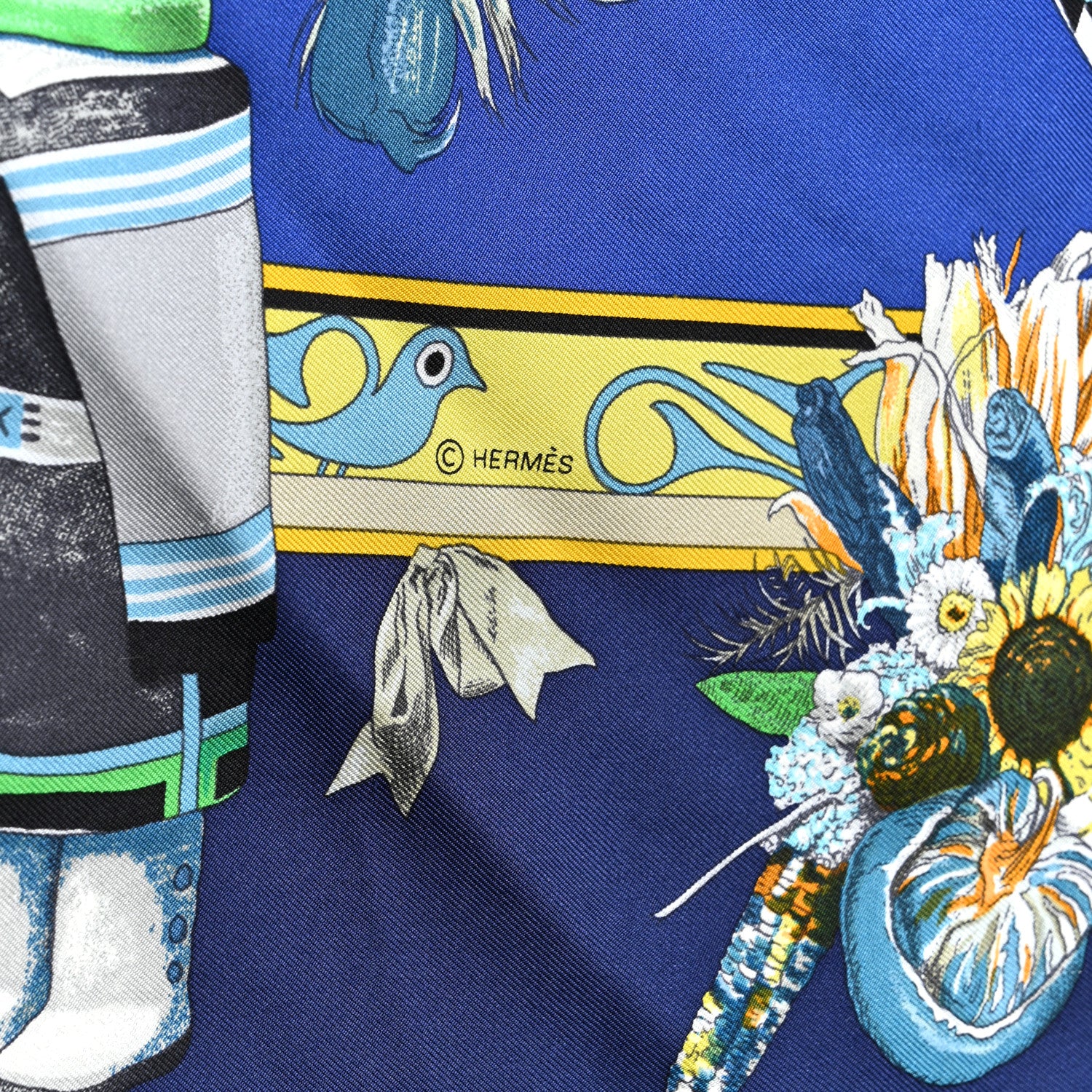 Hermes Silk Kachinas Wash Scarf 90 Marine Jaune Vert 4 of 6
