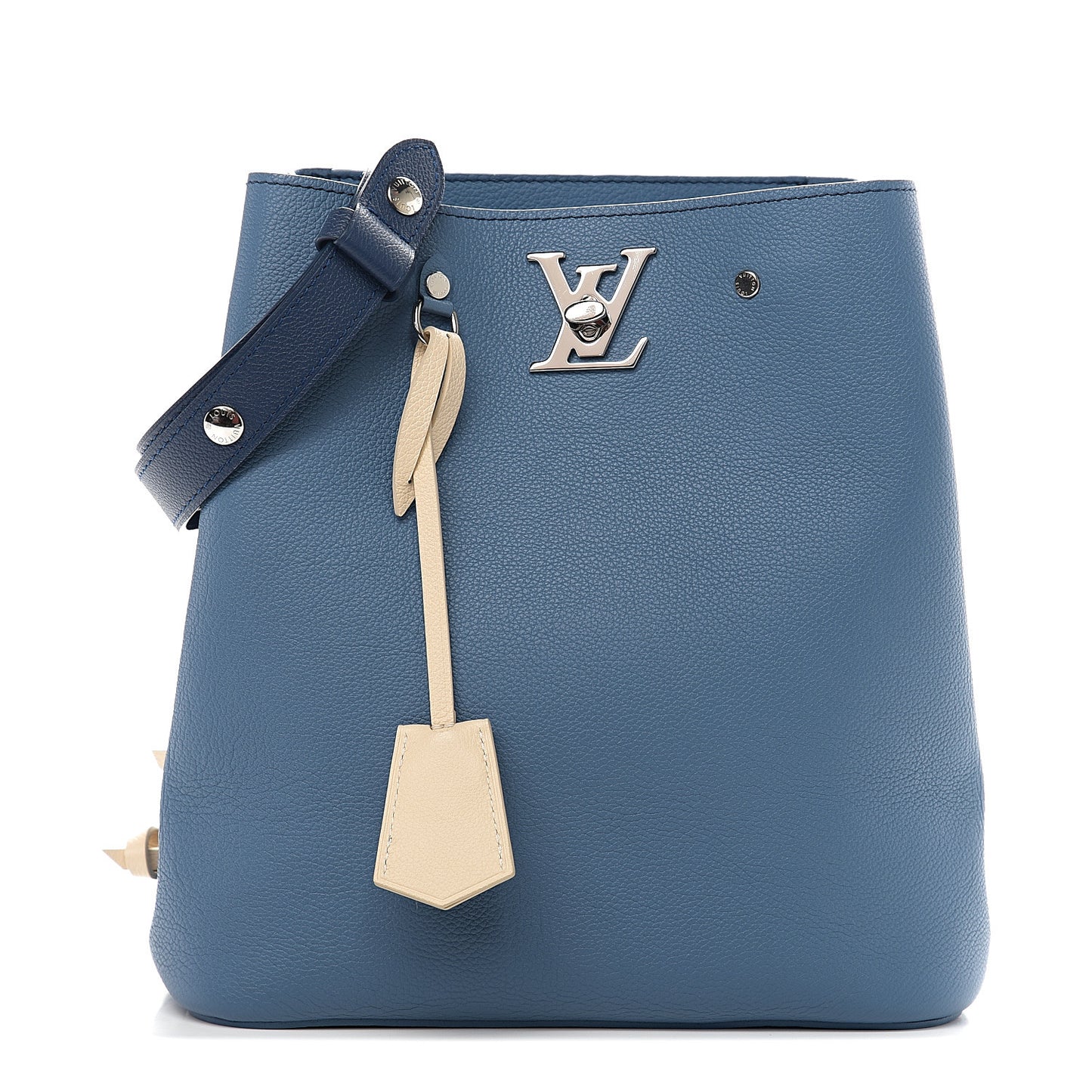 Calfskin Lockme Bucket Blue Jean