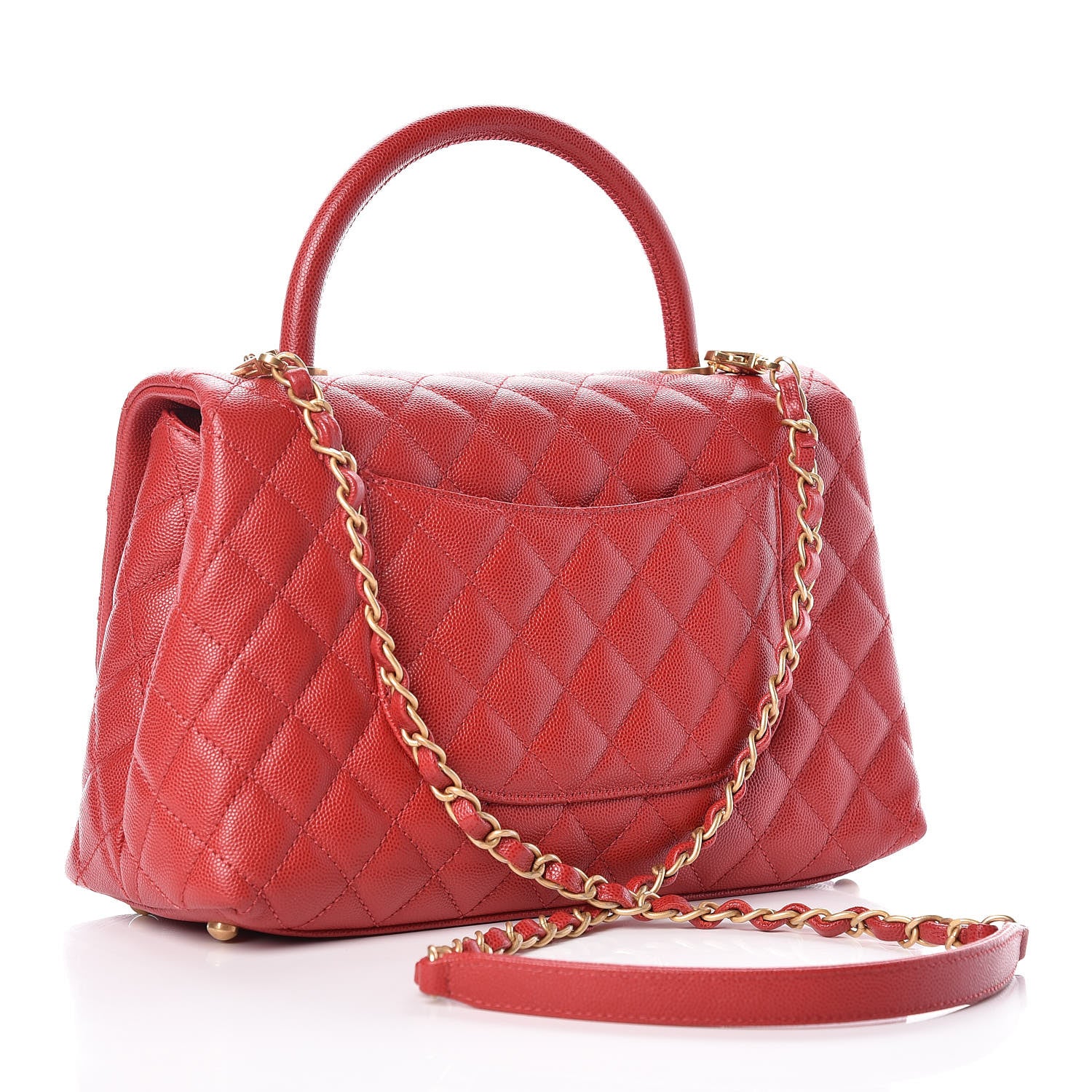 Chanel Caviar Quilted Small Coco Handle Flap Red 4 of 11