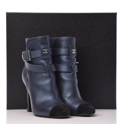 Chanel Calfskin Suede Cap Toe CC Short Boots 36 Navy Black 12 of 12