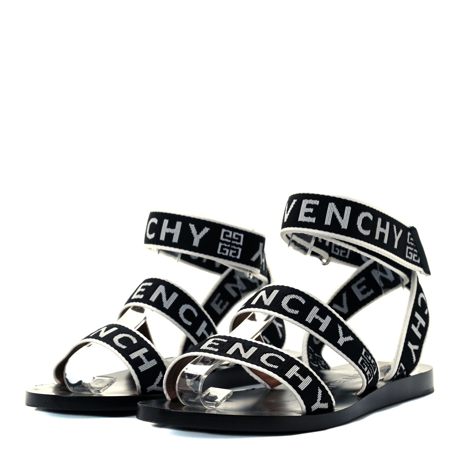 Givenchy Grosgrain Cross Logo Ankle Strap Sandals 36.5 Black White 2 of 11