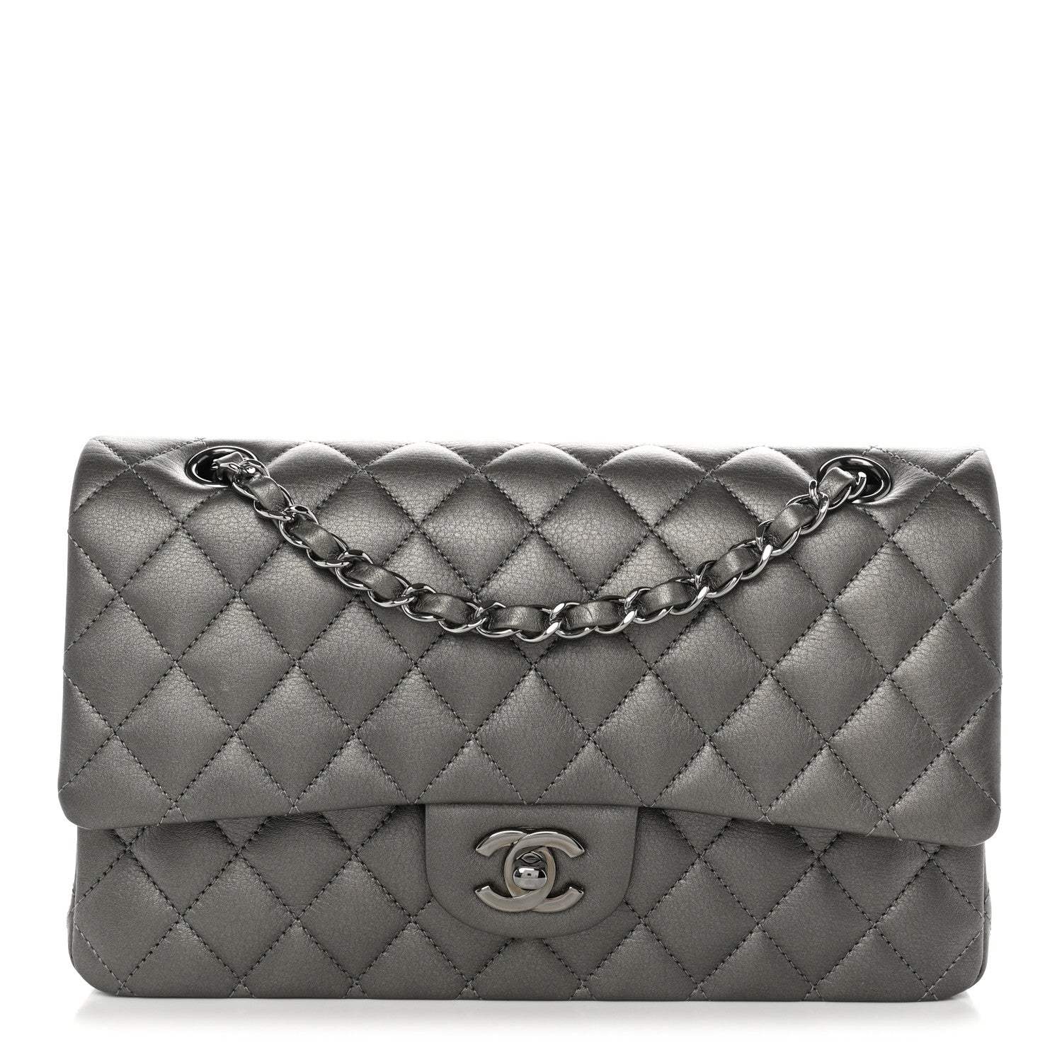 Chanel Metallic Calfskin Quilted Medium Double Flap Ruthenium Ruthenium 1 of 11