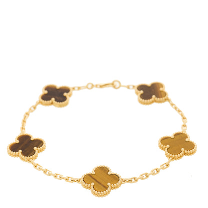 Van Cleef & Arpels 18K Yellow Gold Tiger Eye 5 Motifs Vintage Alhambra Bracelet 1 of 4