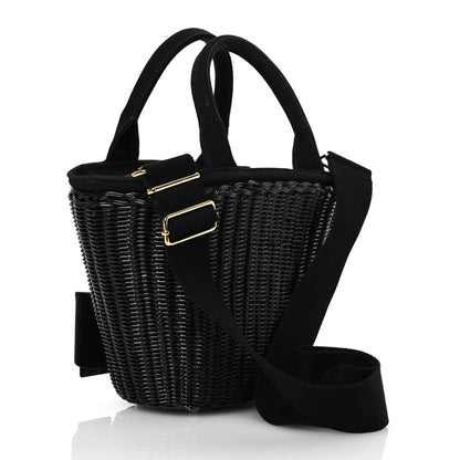 Prada Wicker Canvas Shoulder Bag Black 4 of 16