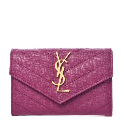 Saint Laurent Grain De Poudre Matelasse Chevron Small Monogram Envelope Wallet Dark Grape 1 of 8