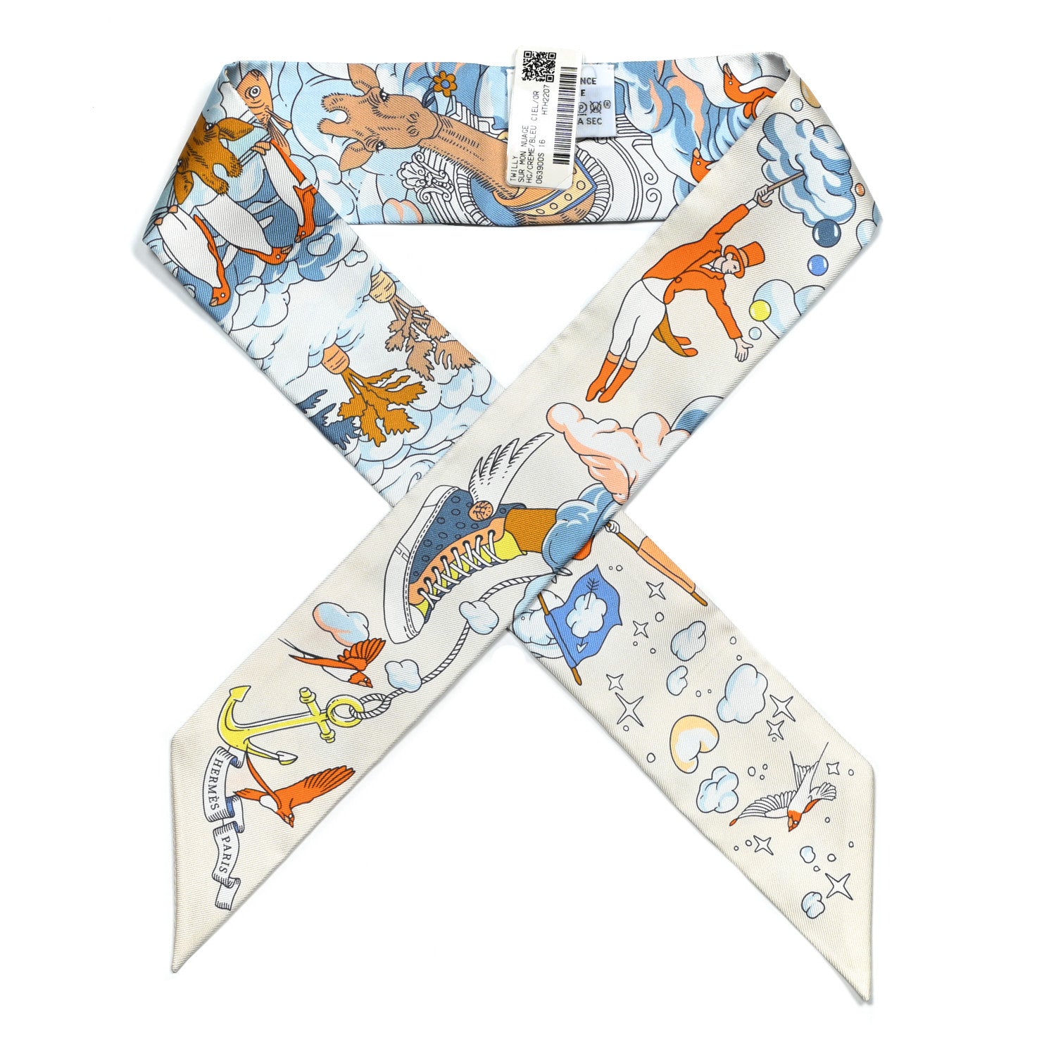Hermes Silk Sur Mon Nuage Twilly Creme Bleu Ciel Orange 1 of 4