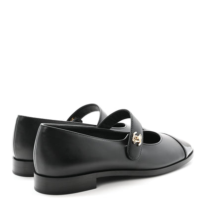 Chanel Calfskin Patent Mary Janes Flats 38.5 Black 5 of 10