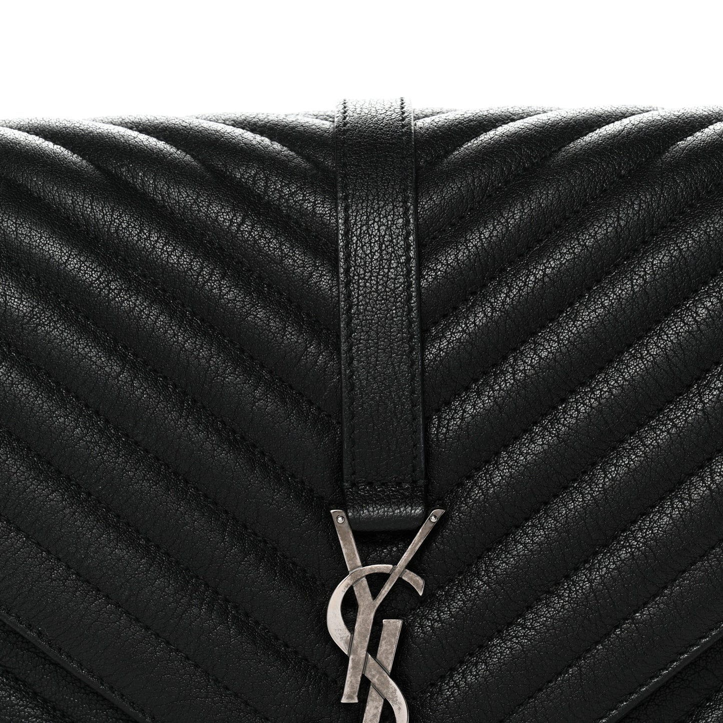 Sheepskin Matelasse Chevron Monogram Large College Satchel Black