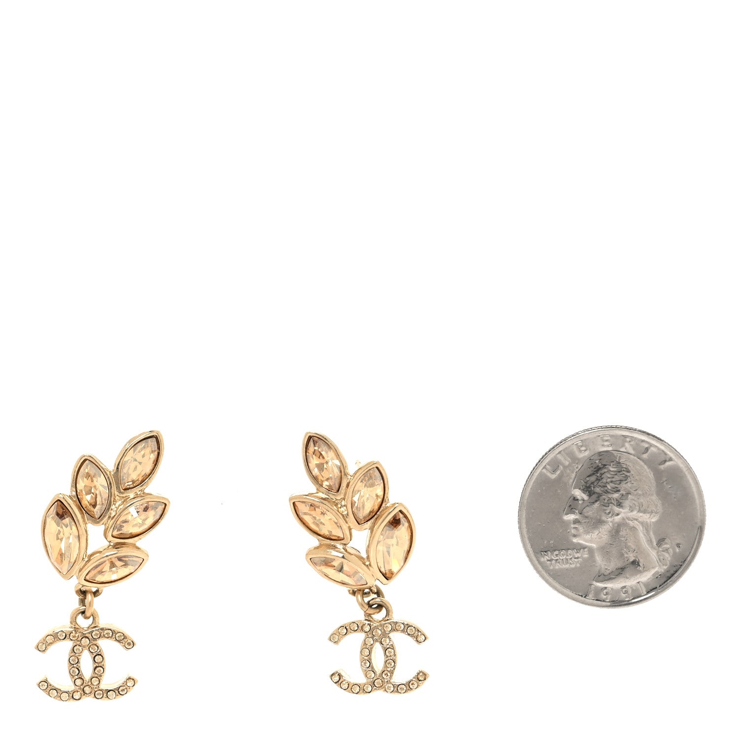 Chanel Crystal Sparkling Wheat CC Drop Earrings Gold 2 of 4