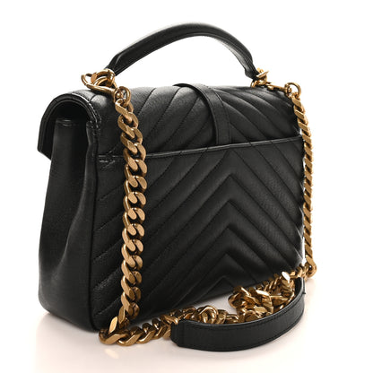 Saint Laurent Sheepskin Matelasse Chevron Monogram Medium College Bag Black 3 of 10