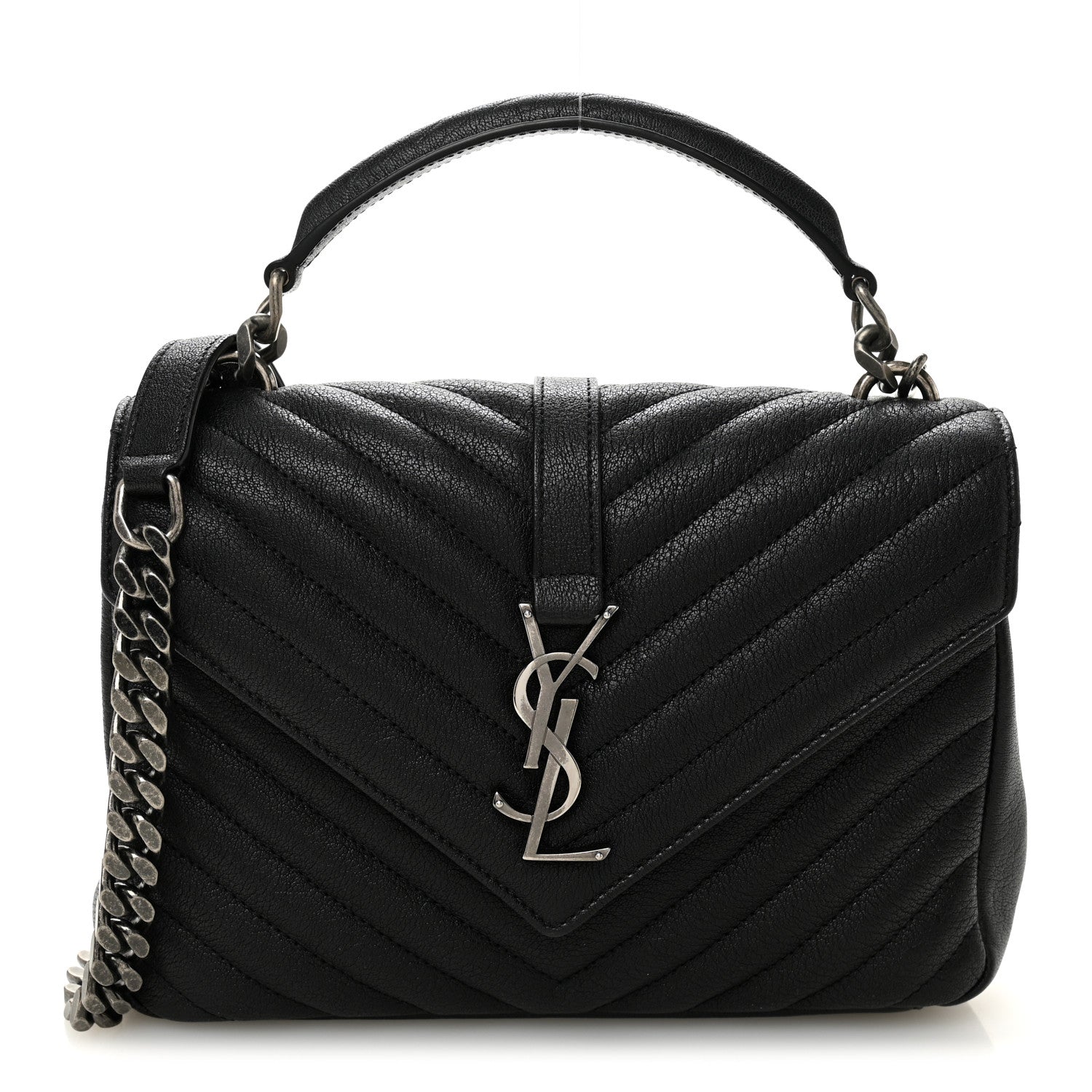 Saint Laurent Sheepskin Matelasse Chevron Monogram Medium College Bag Black 1 of 11