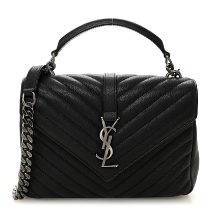 Saint Laurent Sheepskin Matelasse Chevron Monogram Medium College Bag Black 1 of 11