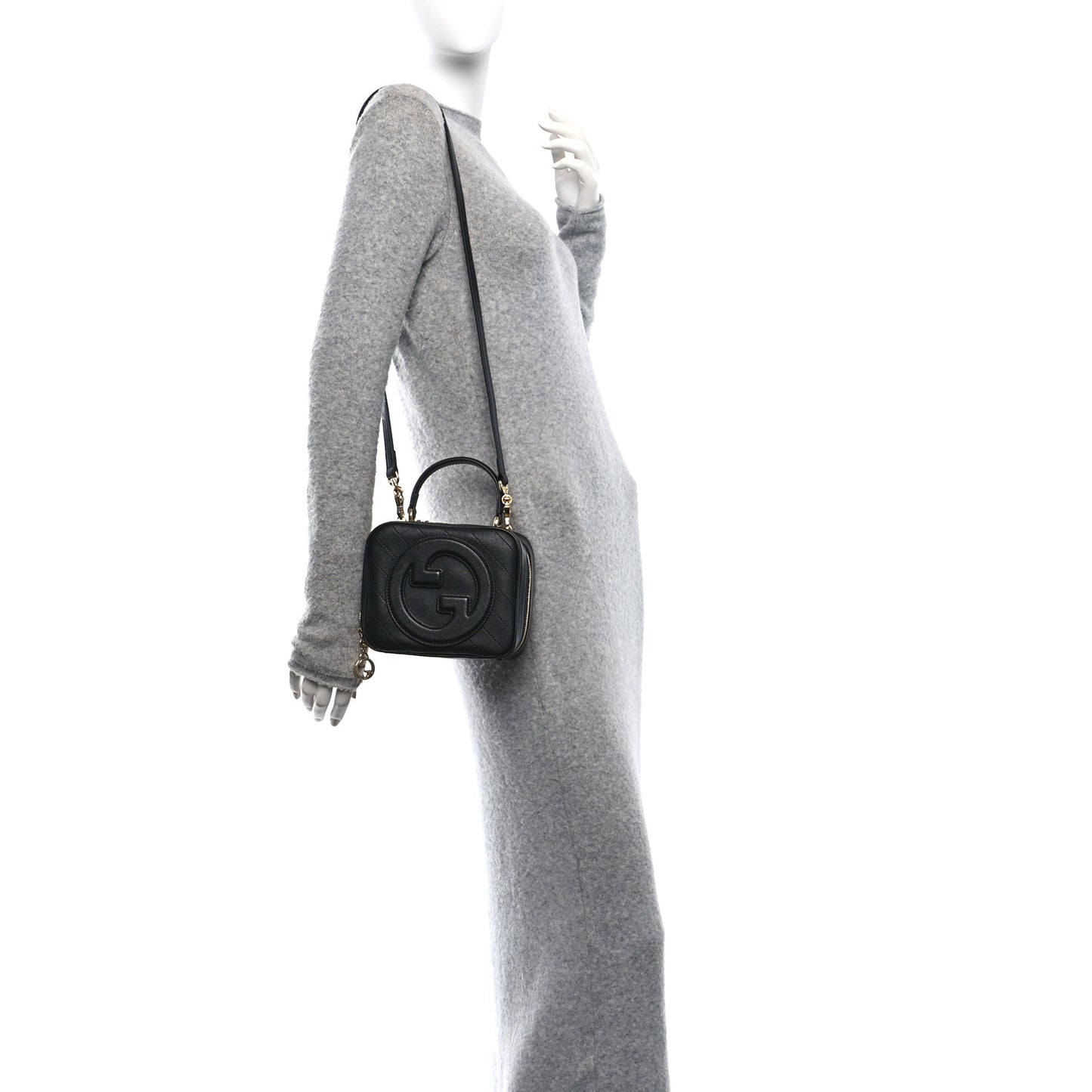 Sakai Be Green Calfskin Diagonal Stitched Blondie Top Handle Bag Black