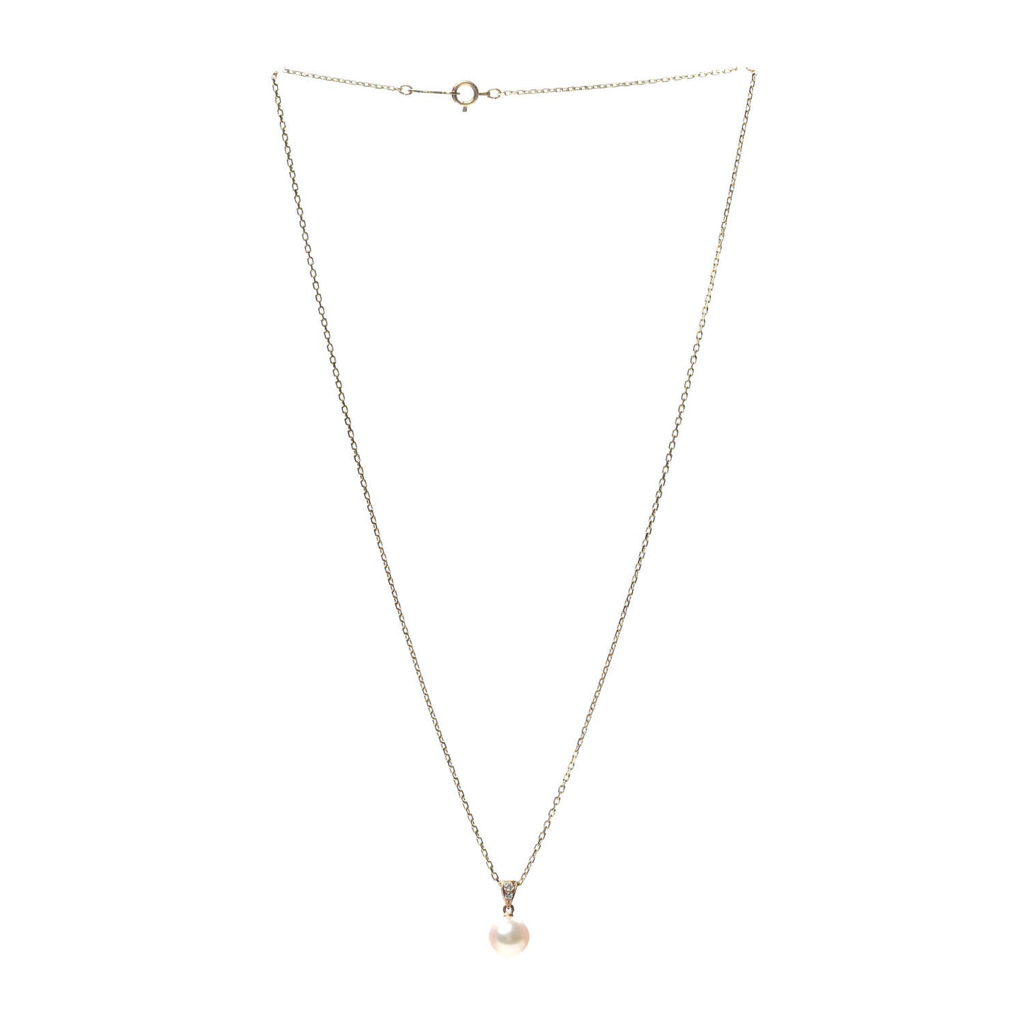 18K Yellow Gold Diamond Akoya Pearl 7.5mm Drop Pendant Necklace