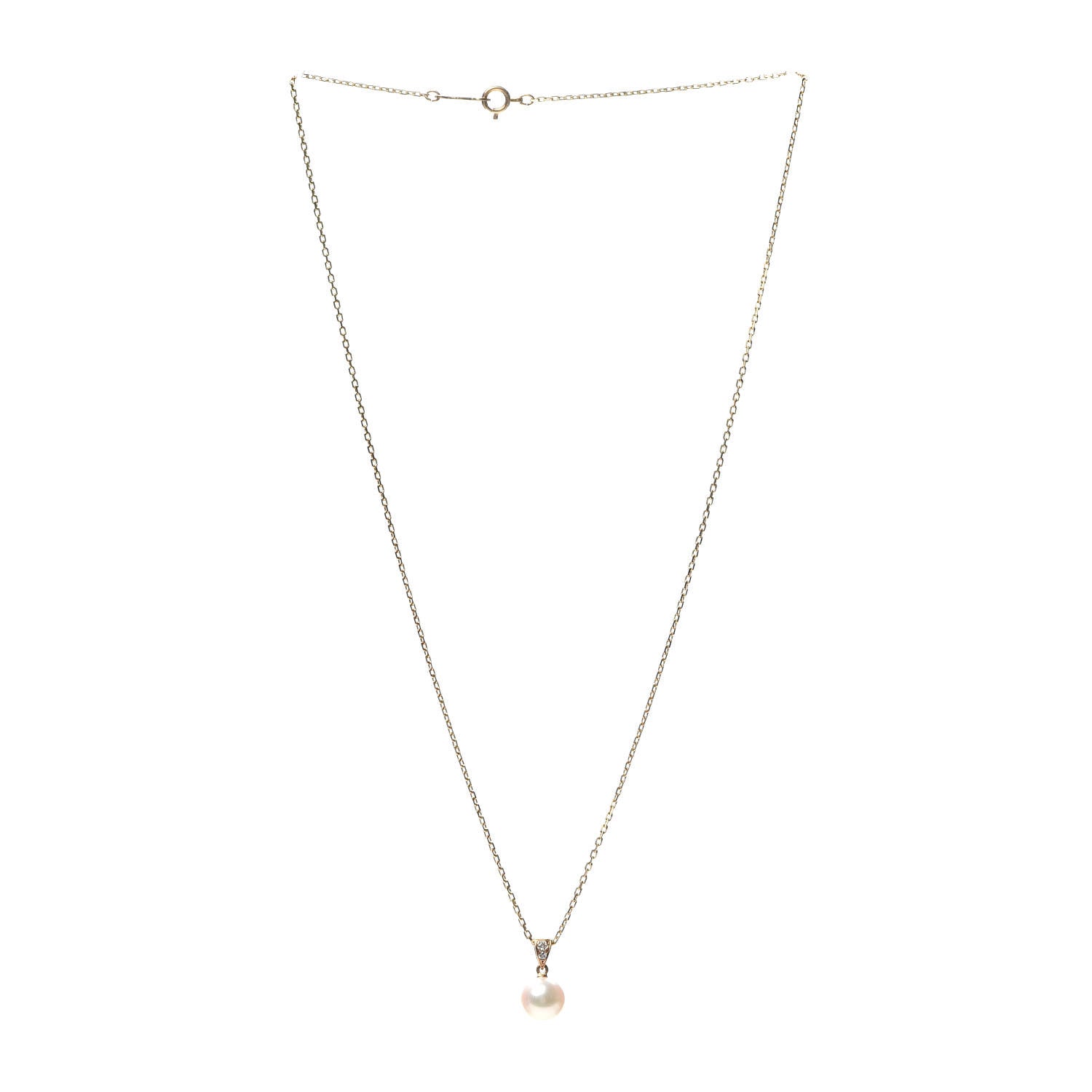 Mikimoto 18K Yellow Gold Diamond Akoya Pearl 7.5mm Drop Pendant Necklace 3 of 4