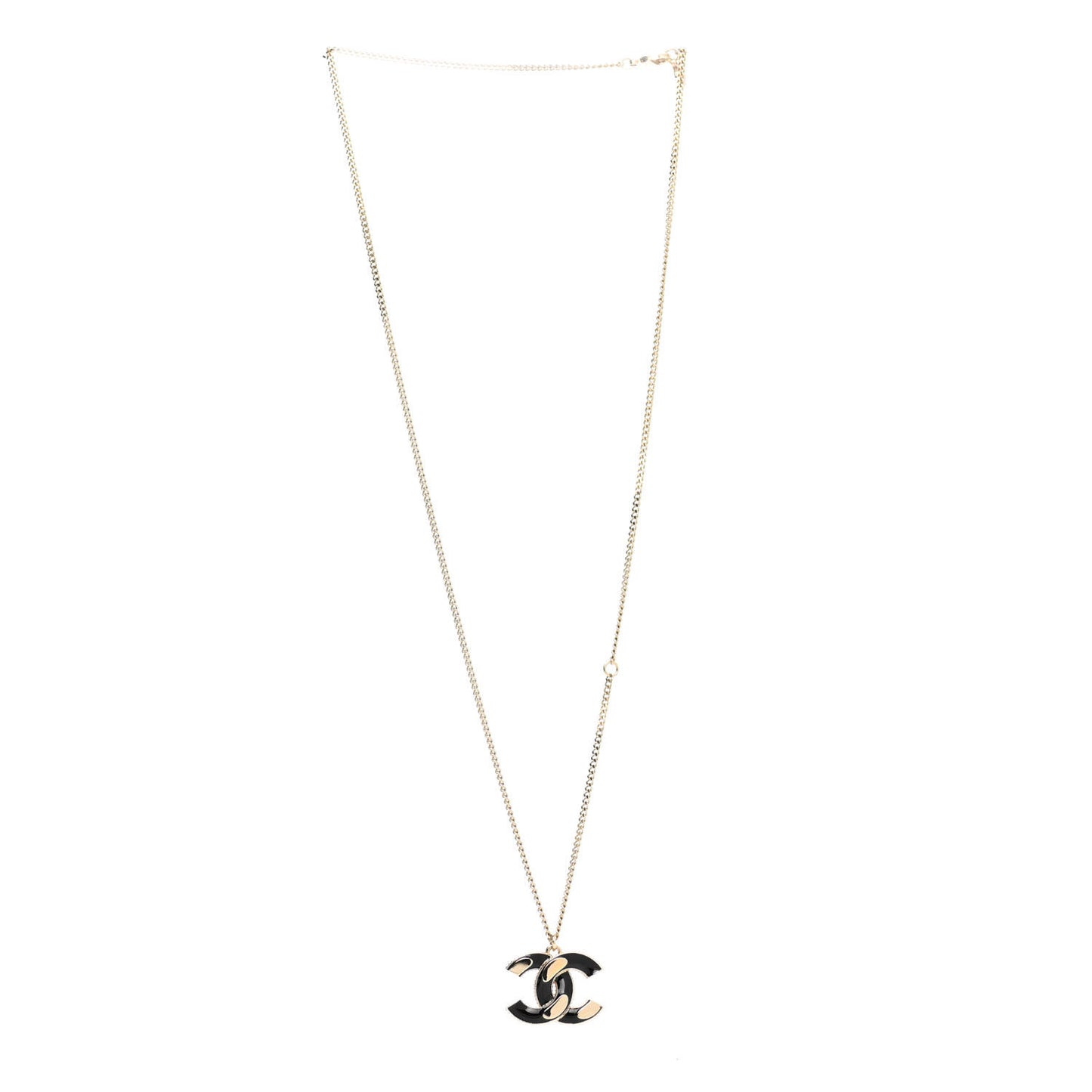 Enamel CC Pendant Necklace Black Light Gold
