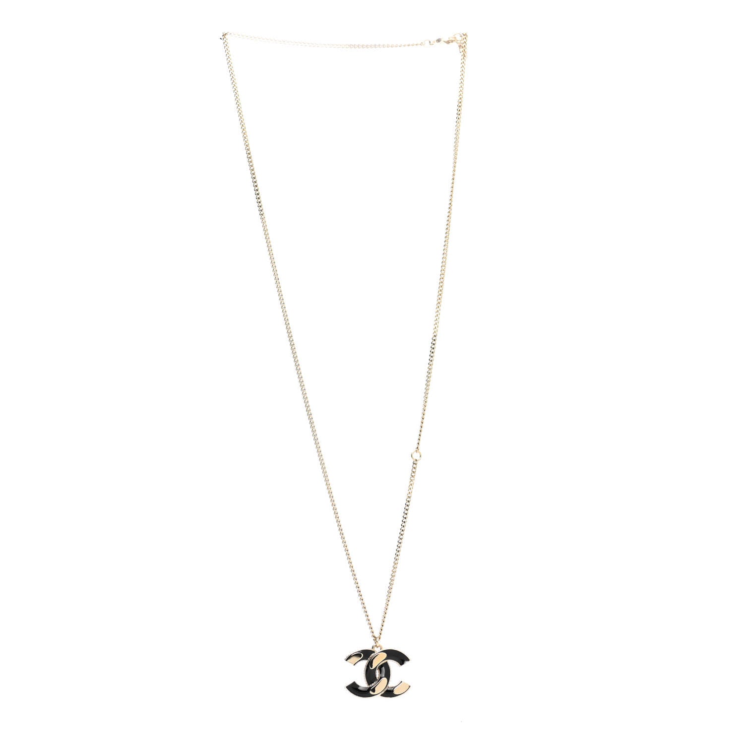 Chanel Enamel CC Pendant Necklace Black Light Gold 3 of 7