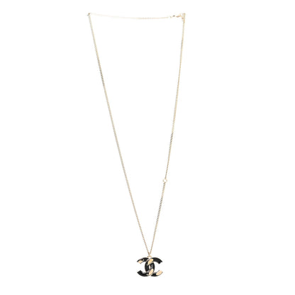 Chanel Enamel CC Pendant Necklace Black Light Gold 3 of 7