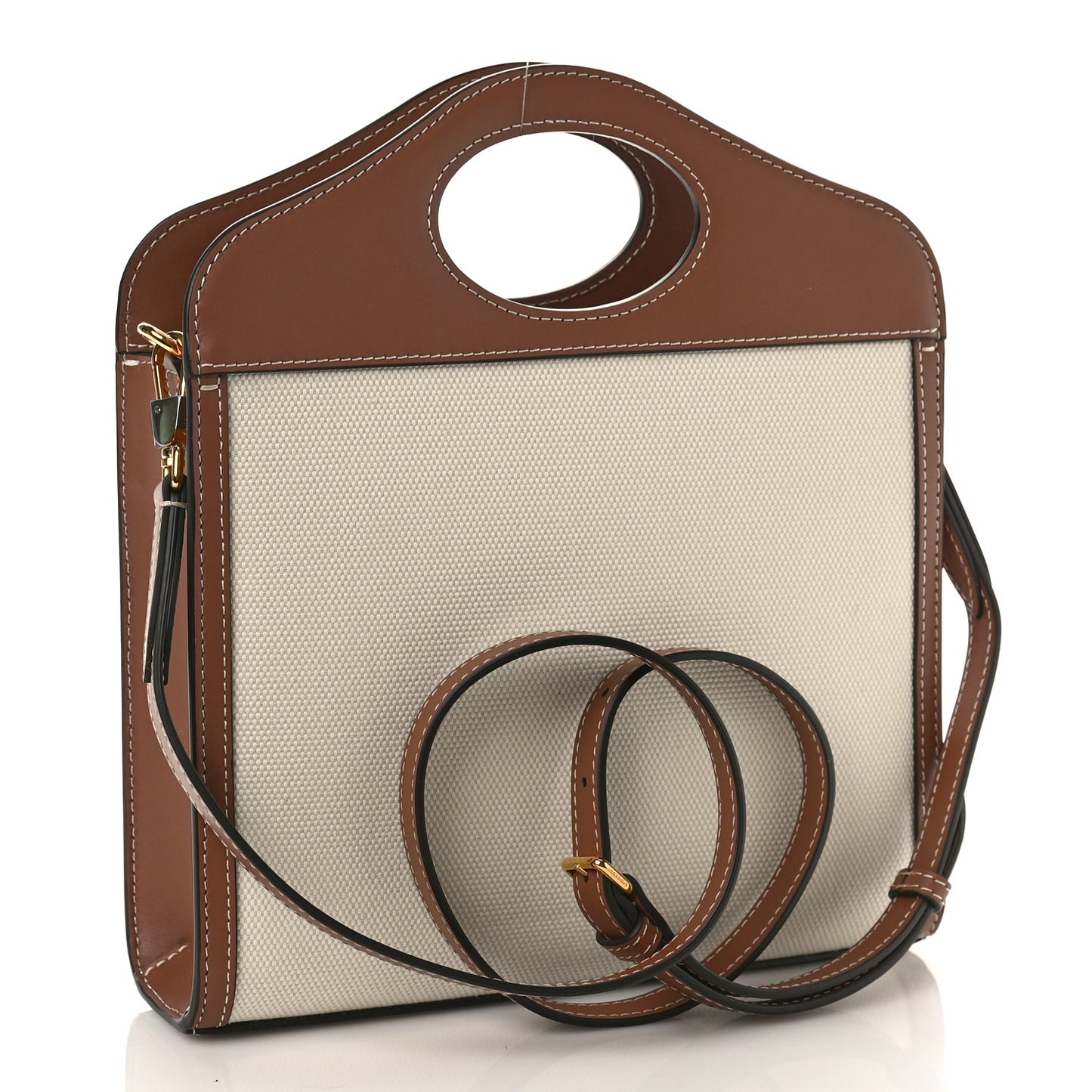 Canvas Smooth Calfskin Two Tone Mini Pocket Bag Natural Malt Brown