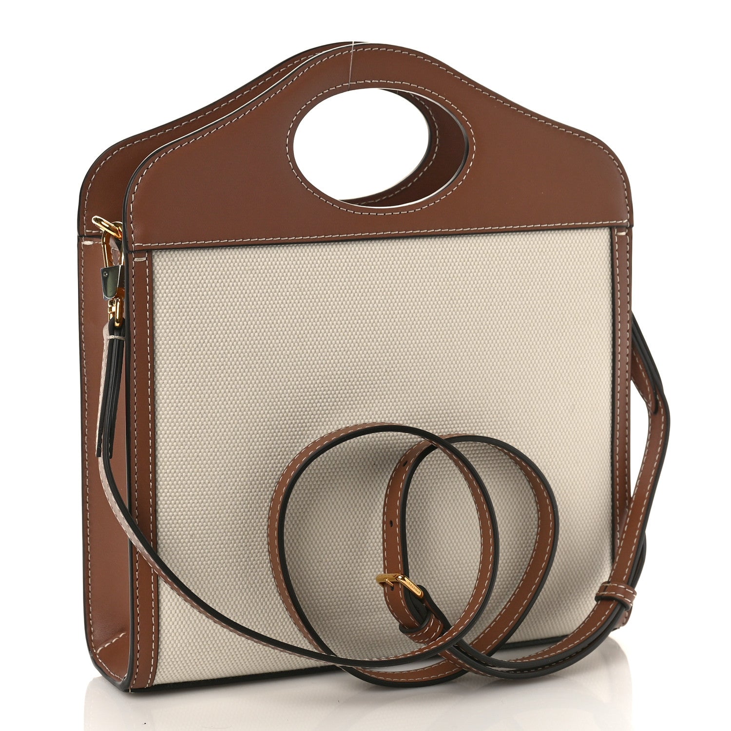 Burberry Canvas Smooth Calfskin Two Tone Mini Pocket Bag Natural Malt Brown 3 of 8
