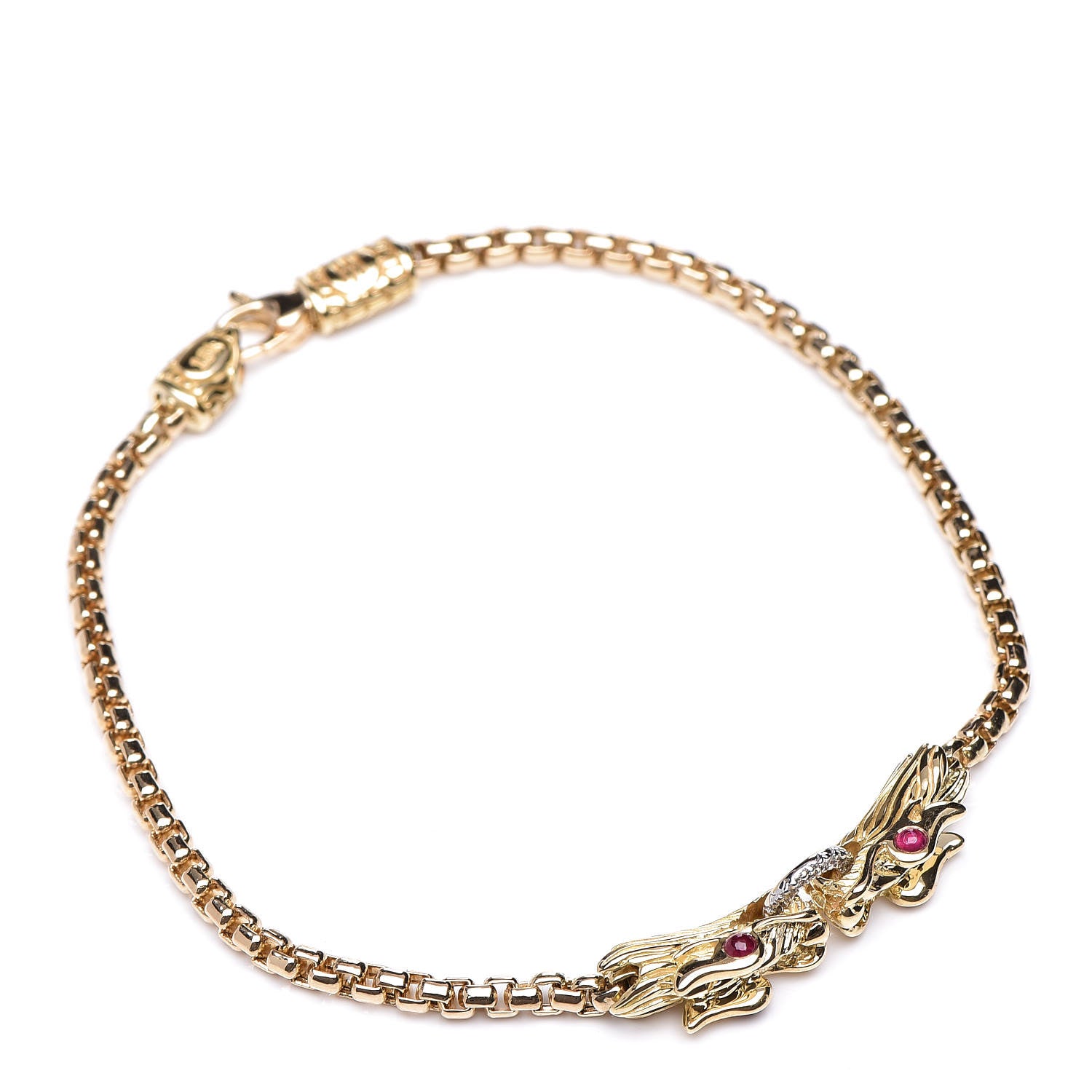 John Hardy 18K Yellow Gold Diamond Ruby Legends Naga Station Bracelet 1 of 5