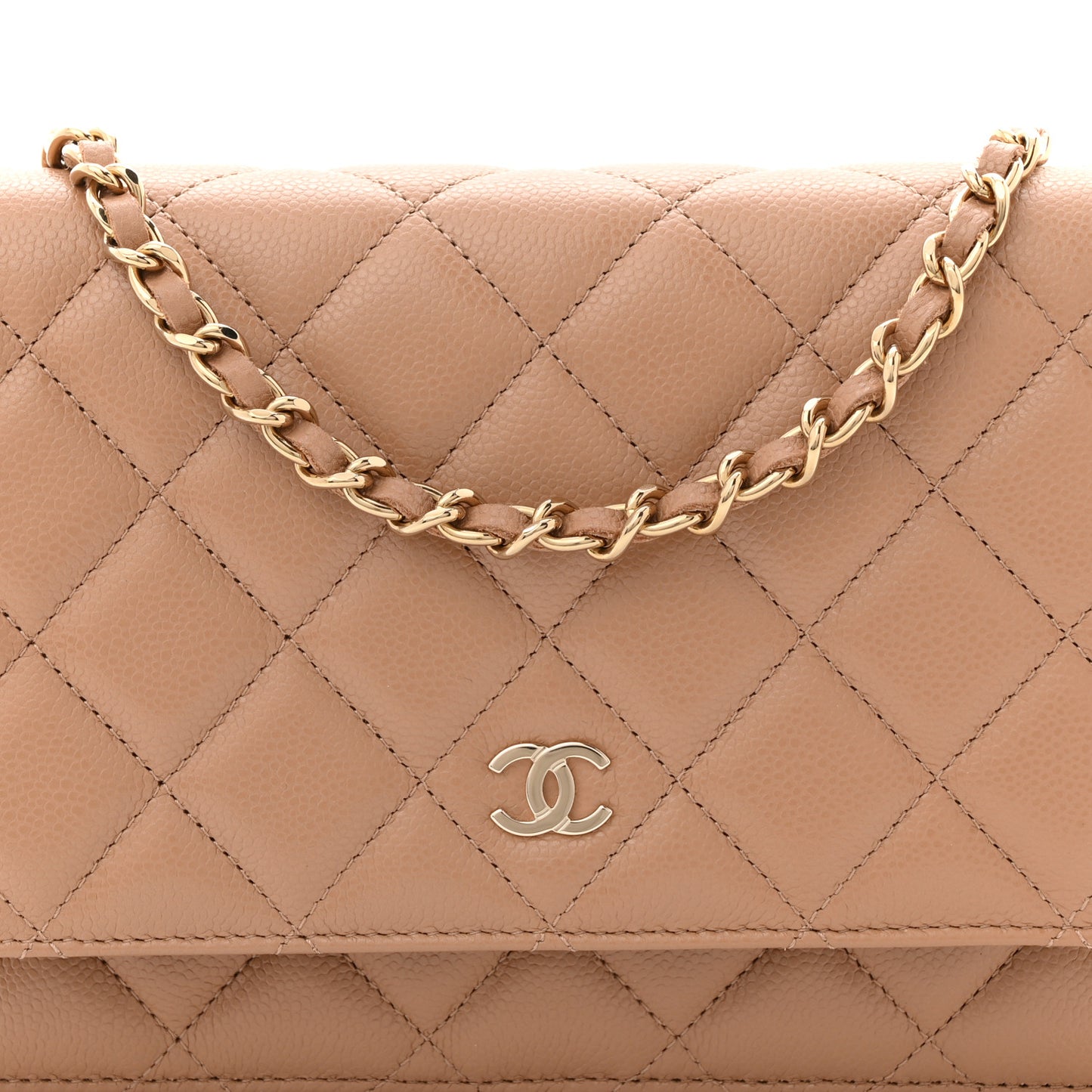 Caviar Quilted Wallet on Chain WOC Dark Beige