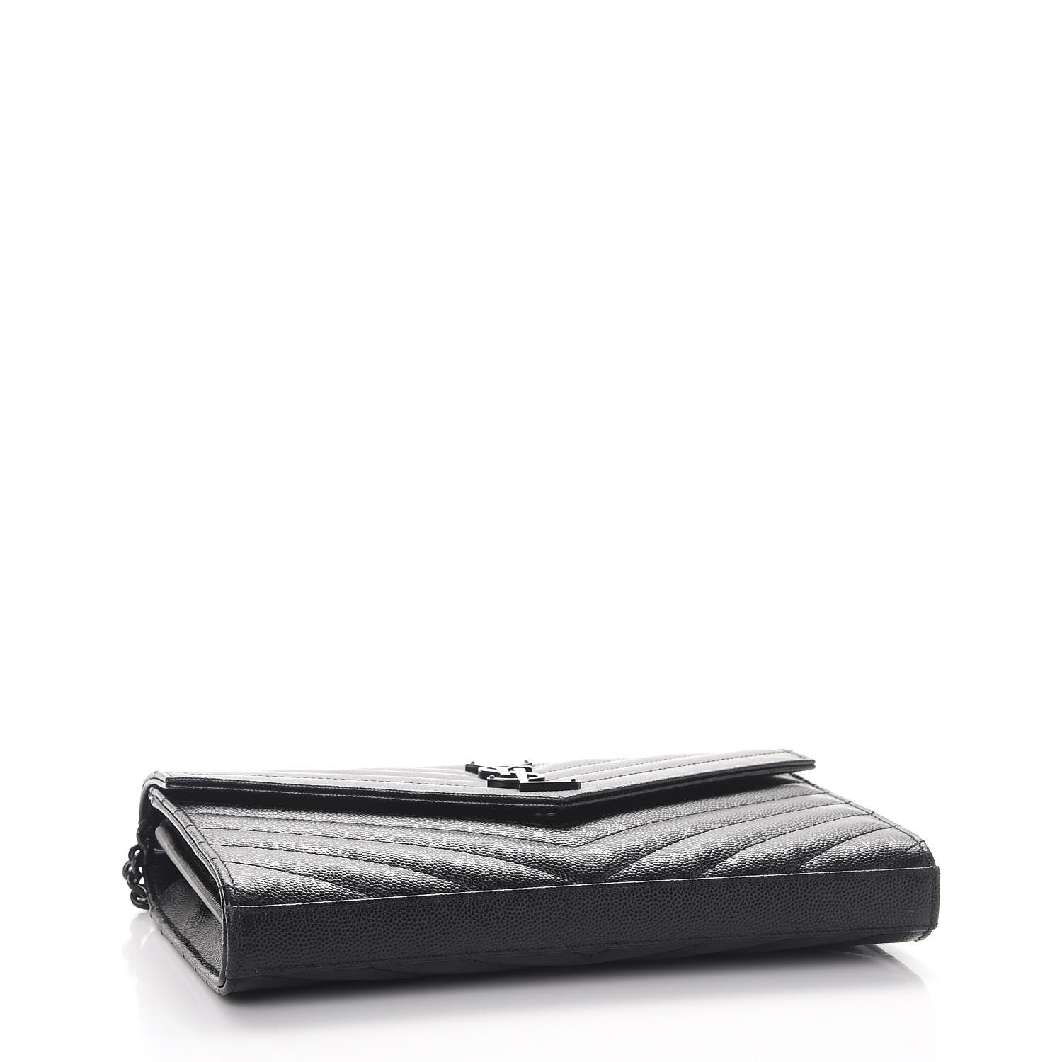 Saint Laurent Grain De Poudre Matelasse Chevron Monogram Chain Wallet Black 4 of 8