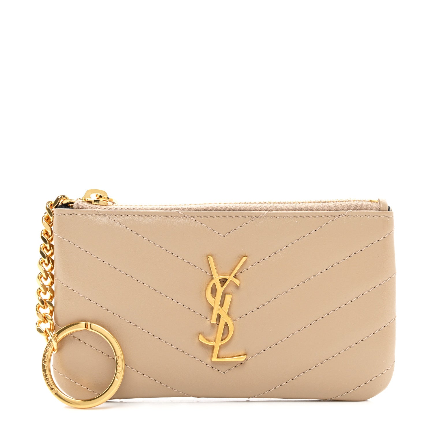 Saint Laurent Calfskin Matelasse Monogram Key Pouch Light Taupe 1 of 7