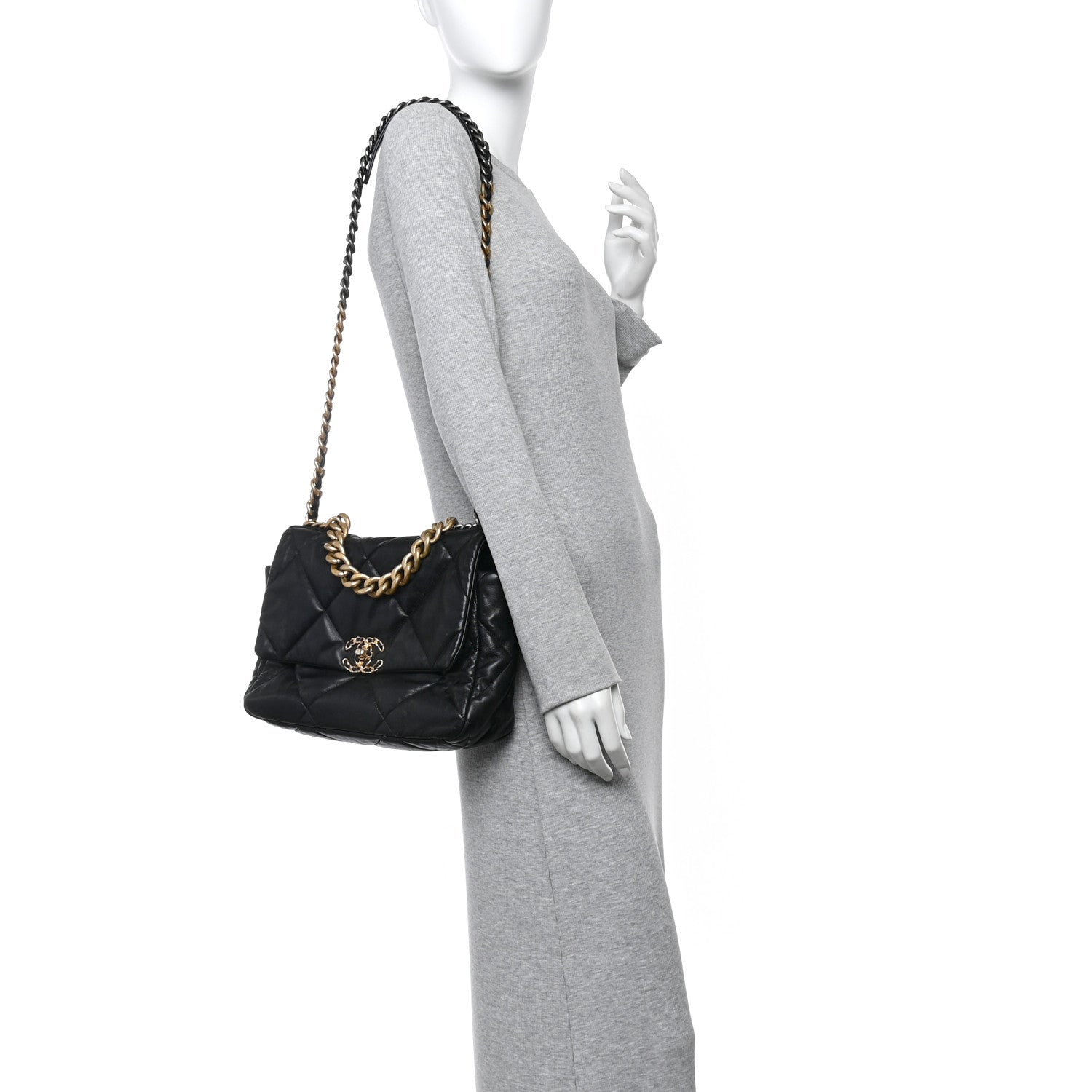 Chanel Shiny Goatskin Quilted Large Chanel 19 Flap Black 2 of 11