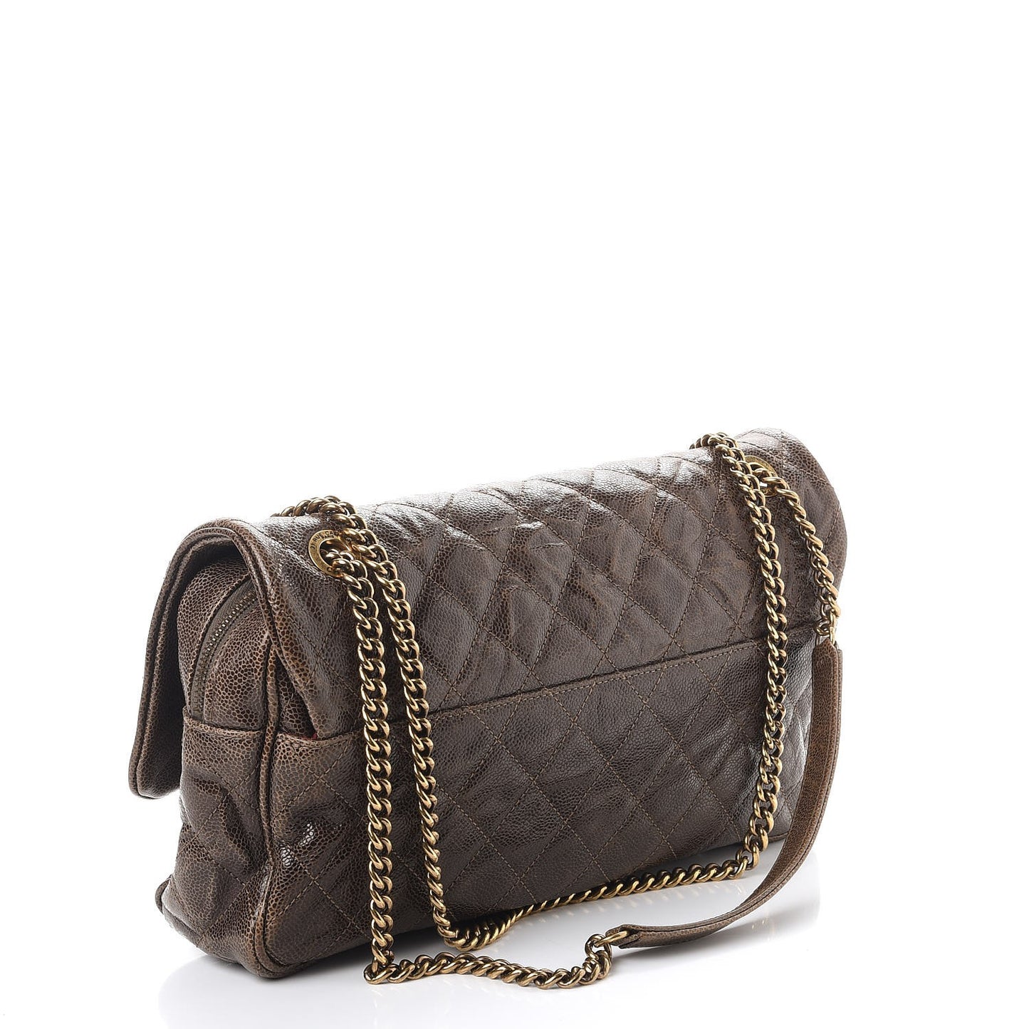 Crumpled Caviar Quilted Large Shiva Flap Brown