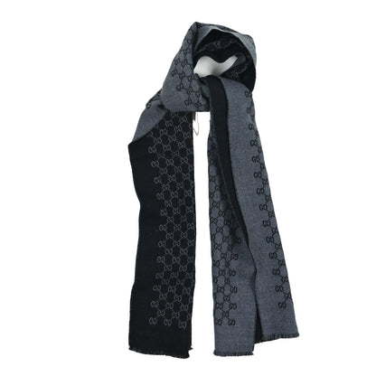 Gucci Wool GG Monogram Sogi Fringe Scarf Dark Grey Black 1 of 3
