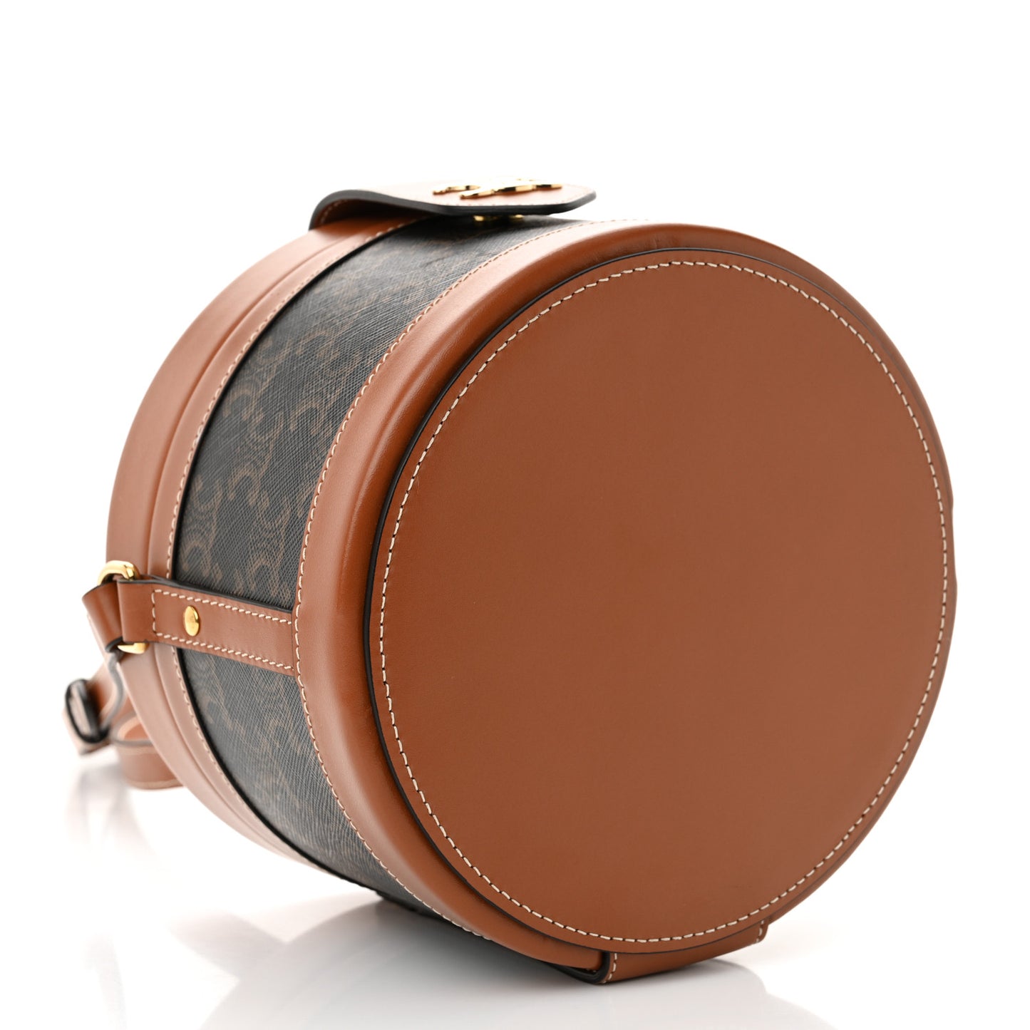 Calfskin Triomphe Canvas Medium Tambour Bag Tan